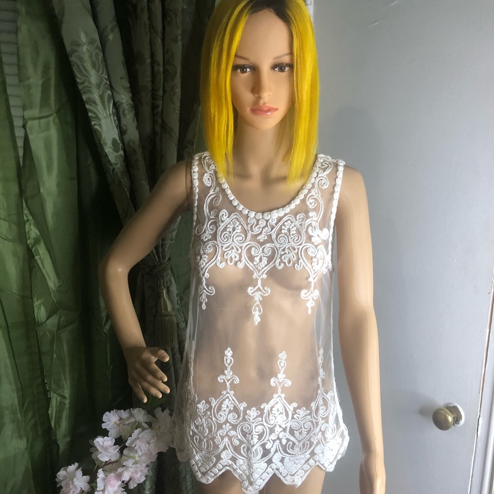 Off White Mesh Cover Up